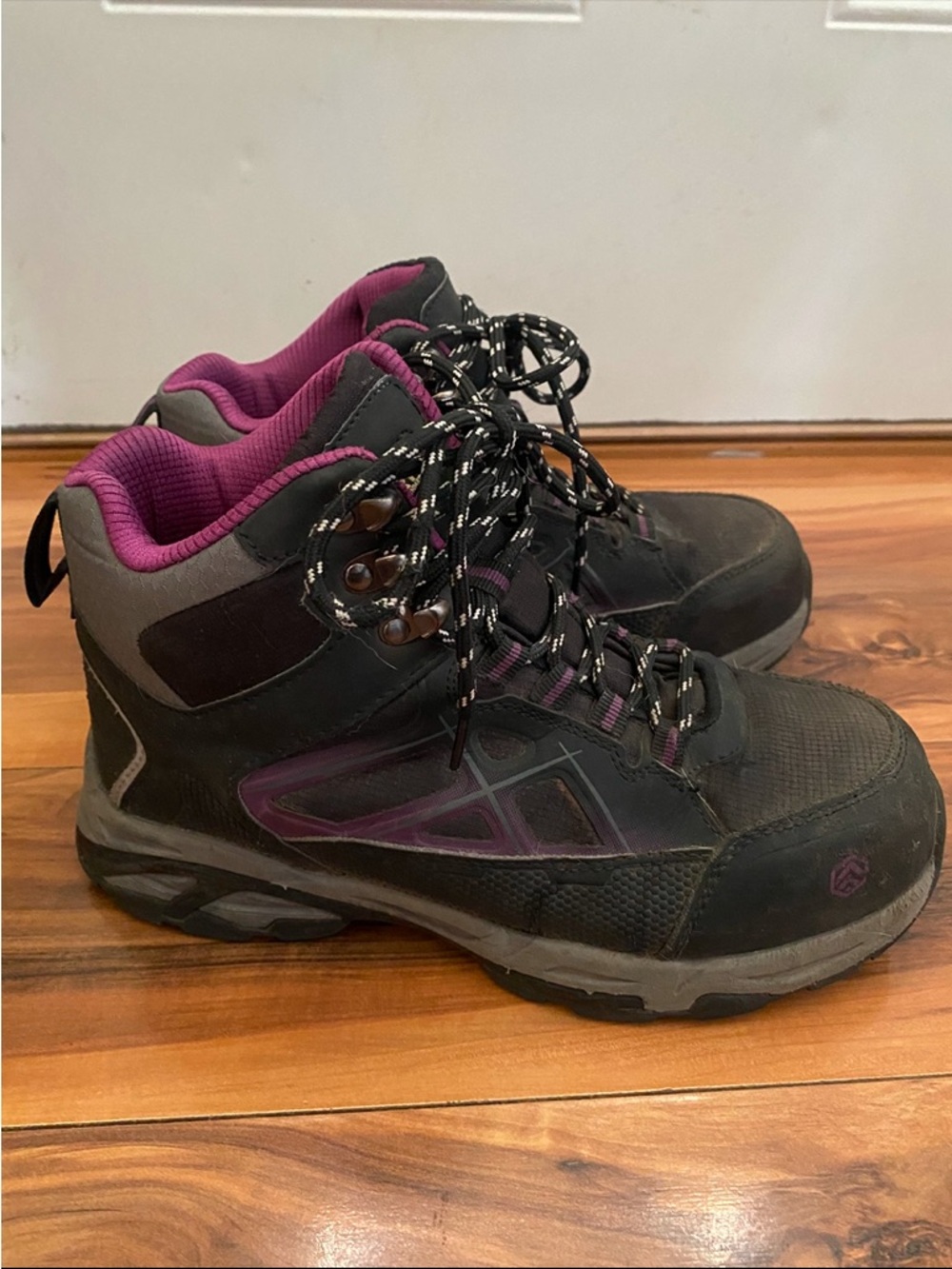 Women’s Larnmern Black and Purple Work Boots Steel Toe